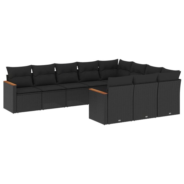 vidaXL Salon de jardin 10 Pièces avec coussins noir résine tressée