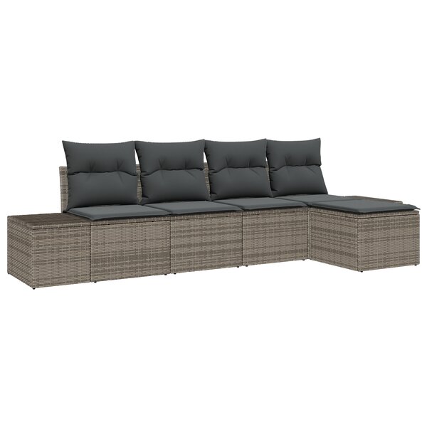 vidaXL Ensemble de canapé de jardin 5 pièces avec coussins gris en poly rotin