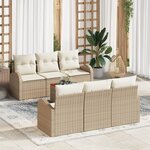 vidaXL Ensemble de Canapés de Jardin de 7 pièces avec Coussins Beige Poly Rattan Acacia