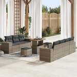 Canapé de jardin 10 pièces avec coussins gris poly rattan acacia