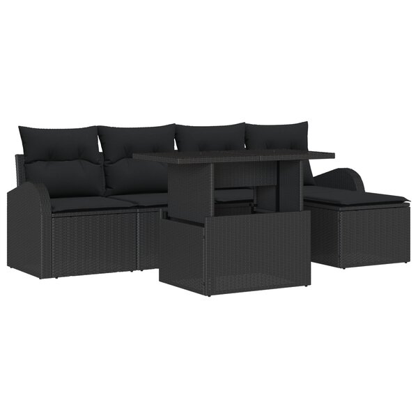 vidaXL Canapé de jardin 6 pièces avec coussins en noir
