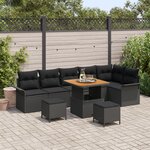 Ensemble de canapé de jardin 9 pièces avec coussins noirs en poly rotin