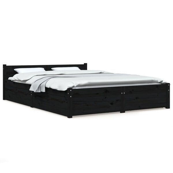 vidaXL Cadre de lit sans matelas avec tiroirs noir