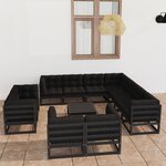 vidaXL Salon de jardin 12 Pièces avec coussins Noir Bois de pin massif