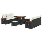 Ensemble de canapé de jardin 9 pièces avec coussins en poly rotin noir
