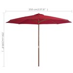 vidaXL Parasol d'extérieur avec mât en bois 350 cm Bordeaux