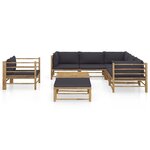 vidaXL Salon de jardin 8 Pièces avec coussins gris foncé bambou