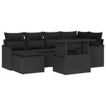 vidaXL Ensemble de Canapé de Jardin 7 Pièces avec Coussins Noir Poly Rattan