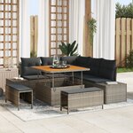 Ensemble de Canapés de Jardin 8 pièces avec Coussins Gris Rattan Poly Acacia