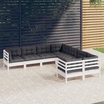 vidaXL Salon de jardin 8 Pièces avec coussins blanc bois de pin massif