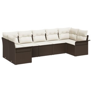 Ensemble canapé jardin vidaXL 7 pièces avec coussins marron poly rotin