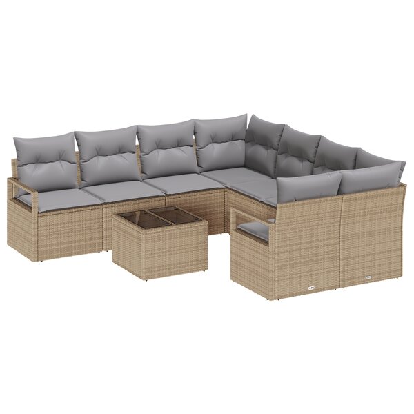 Set de canapé de jardin 9 pièces avec coussins Beige Poly Rotin