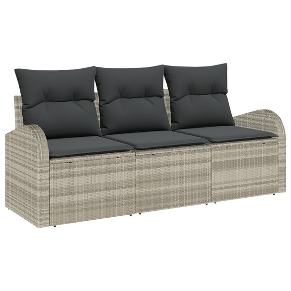vidaXL Ensemble de canapé de jardin 3 pièces avec coussins gris clair en poly rotin