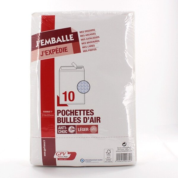 Pack'n post 10 pochettes bulles d'air 210x335 mm - gpv