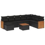 vidaXL Salon de jardin 9 Pièces avec coussins noir résine tressée
