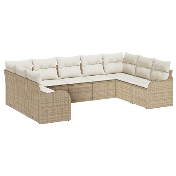 vidaXL Ensemble de Canapé de Jardin 9 Pièces avec Coussins Beige Poly Rattan