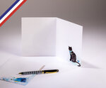 Carte double comme un rêve créée et imprimée en france sur papier certifié pefc - joyeux anniversaire ! Dialogue entre un chat et un oiseau