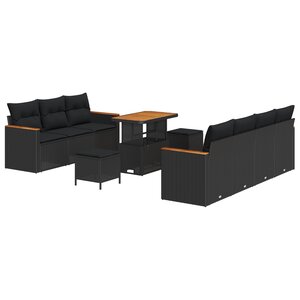 Canapés de jardin 10 pièces avec coussins en poly rotin noir