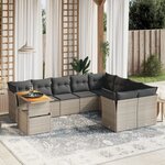 vidaXL Salon de jardin avec coussins 10 Pièces gris résine tressée