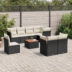 vidaXL Salon de jardin 9 Pièces avec coussins noir résine tressée