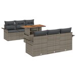 Ensemble de Canapé de Jardin de 7 Pièces avec Coussins Gris Poly Rattan