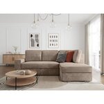 Canapé d'angle droit convertible ARTEMIS 4 places - Velours côtelé greige - 246 x 174 x 96 cm