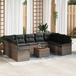 vidaXL Ensemble de Canapé de Jardin 10 Pièces avec Coussins Gris Poly Rattan Acacia