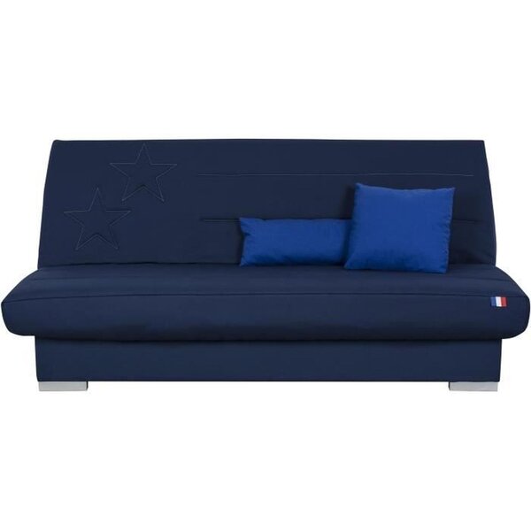 Banquette clic clac 3 places KYLIAN - Tissu bleu - 192 x 97 x 90 cm - Couchage 120 x 190 cm