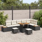 Ensemble de 9 pièces de canapé de jardin avec coussins noir poly rattan acacia