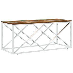 vidaXL Table basse acier inoxydable et bois massif de récupération