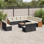 vidaXL Salon de jardin avec coussins 14 Pièces noir résine tressée