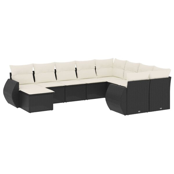 vidaXL Salon de jardin 10 Pièces avec coussins noir résine tressée