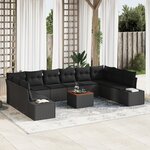 vidaXL Ensemble de Canapé de Jardin de 11 Pièces avec Coussins Noir Rattan Acacia