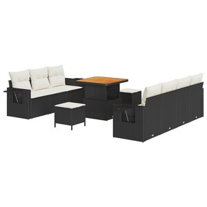 vidaXL Ensemble de Canapés de Jardin 10 Pièces avec Coussins Noir Rattan Acacia