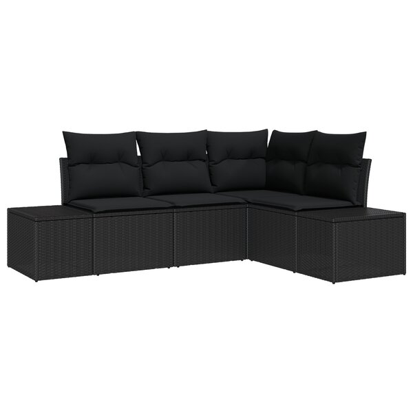 vidaXL Ensemble de canapé de jardin 4 pièces avec coussins noir poly rattan