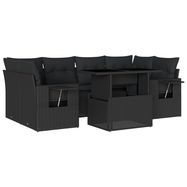 vidaXL Salon de jardin 7 Pièces avec coussins noir résine tressée