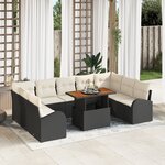 vidaXL Ensemble de salle à manger de jardin 10 pièces avec coussins Noir Poly Rattan Acacia