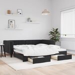 vidaXL Lit de jour avec gigogne et tiroirs sans matelas noir 100x200cm