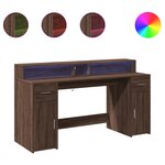 Bureau table poste de travail meuble d'ordinateur informatique étude et lumières LED chêne bois d'ingénierie brun 02_0023794