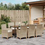vidaXL Ensemble de Salle à Manger de Jardin 9 Pièces avec Coussins Beige Poly Rotin