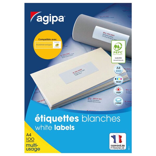 Étiquettes adhésives blanches multi-usages, 63,5  x 33,9 mm -  2400 étiquettes par boîte, 24 étiquettes par feuille (boîte 2400 unités)