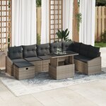 vidaXL Ensemble de canapé de jardin 9 pièces avec coussins Gris Poly Rotin