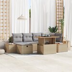 vidaXL Ensemble de Canapés de Jardin 7 Pièces avec Coussins Beige Poly Rattan Acacia