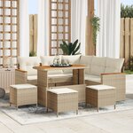 Ensemble de canapé de jardin vidaXL 9 pièces avec coussins Beige Poly Rotin Acacia