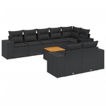vidaXL Salon de jardin 9 Pièces avec coussins noir résine tressée