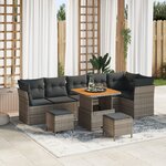 vidaXL Ensemble de Canapé de Jardin 9 pièces avec Coussins Gris Poly Rattan Acacia