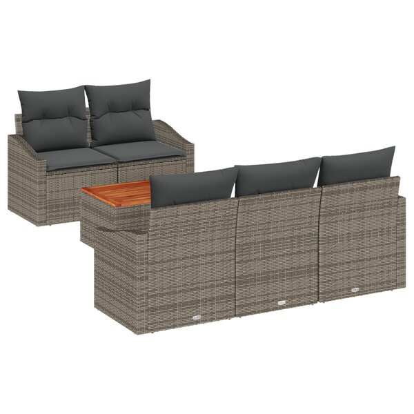 vidaXL Ensemble de Canapé de Jardin 6 Pièces avec Coussins Gris Poly Rattan Acacia