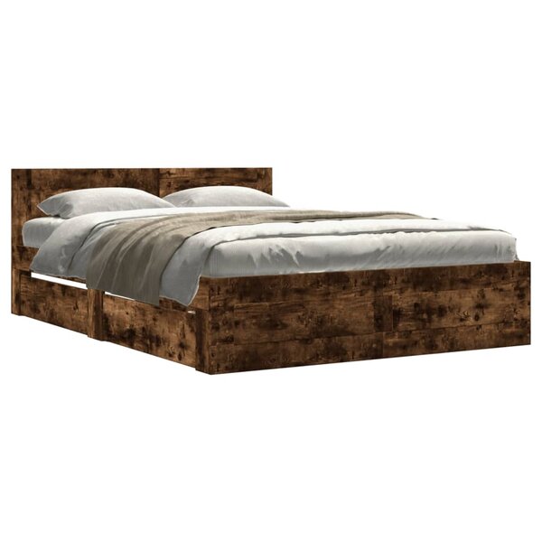 vidaXL Cadre de lit et tête de lit sans matelas chêne fumé 140x200 cm