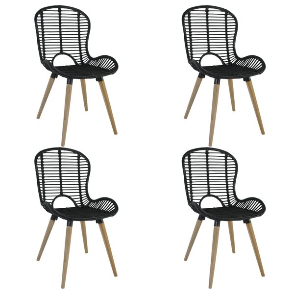 vidaXL Chaises à manger lot de 4 noir rotin naturel