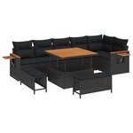 Canapés de Jardin 9 Pièces avec Coussins Poly Rotin Noir Acacia